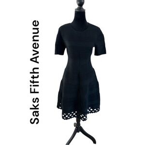 Saks Fifth Avenue Stretchy Fit and Flare Geometric Cutout Hem Dress 0095